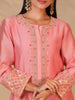 Pink hand embroidered silk chanderi kurta