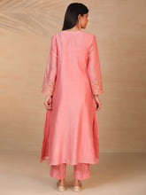 Pink hand embroidered silk chanderi kurta