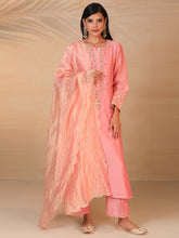 Pink hand embroidered silk chanderi kurta