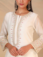 Off White hand embroidered silk chanderi kurta