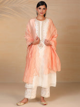 Off White hand embroidered silk chanderi kurta