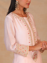 Light Pink hand embroidered silk chanderi kurta