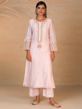Light Pink hand embroidered silk chanderi kurta