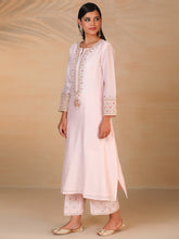 Light Pink hand embroidered silk chanderi kurta