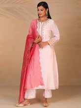 Light Pink hand embroidered silk chanderi kurta