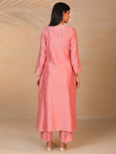 Pink chanderi embroidered panel kurta