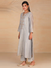 Grey chanderi embroidered panel kurta