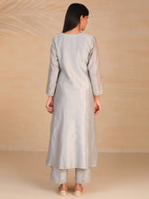 Grey chanderi embroidered panel kurta