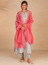 Grey chanderi embroidered panel kurta