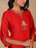 Red hand embroidered silk chanderi kurta