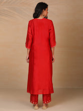 Red hand embroidered silk chanderi kurta