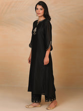 Black hand embroidered silk chanderi kurta