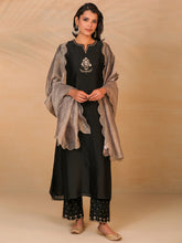Black hand embroidered silk chanderi kurta