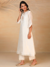 Off White hand embroidered silk chanderi kurta