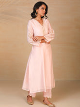 Pastel Pink hand embroidered silk chanderi kurta