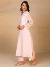 Pastel Pink hand embroidered silk chanderi kurta