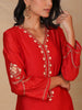Red hand embroidered silk chanderi kurta