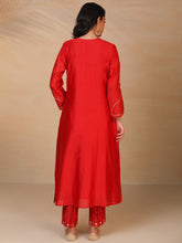 Red hand embroidered silk chanderi kurta