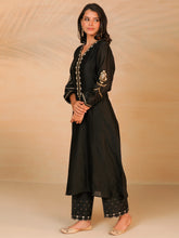 Black hand embroidered silk chanderi kurta