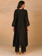 Black hand embroidered silk chanderi kurta