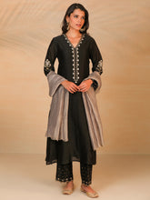 Black hand embroidered silk chanderi kurta