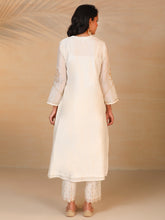 Off White hand embroidered silk chanderi kurta