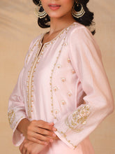 Pastel Pink hand embroidered silk chanderi kurta