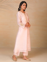 Pastel Pink hand embroidered silk chanderi kurta