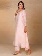 Pastel Pink hand embroidered silk chanderi kurta