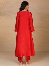 Red hand embroidered silk chanderi kurta