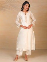 Off White hand embroidered silk chanderi kurta