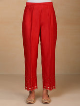 Red embroidered silk chanderi palazzo