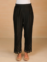 Black embroidered silk chanderi palazzo