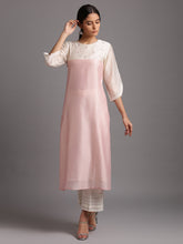 Two tone silk chanderi kurta with embroidery