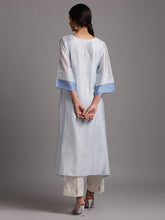 Light blue silk chanderi kurta with embroidery