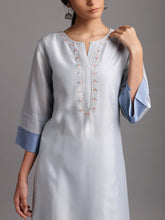Light blue silk chanderi kurta with embroidery
