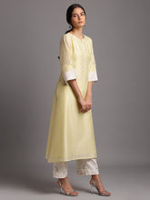 Yellow silk chanderi kurta with embroidery