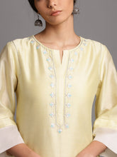 Yellow silk chanderi kurta with embroidery
