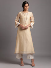 Beige silk chanderi kurta with embroidery