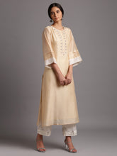 Beige silk chanderi kurta with embroidery