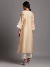 Beige silk chanderi kurta with embroidery