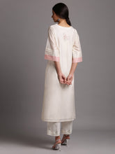 Offwhite silk chanderi kurta with embroidery