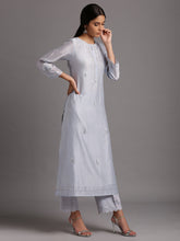 Light blue silk chanderi kurta with embroidery