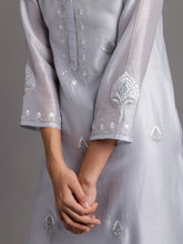 Light blue silk chanderi kurta with embroidery