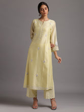 Yellow silk chanderi kurta with embroidery