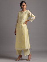 Yellow silk chanderi kurta with embroidery