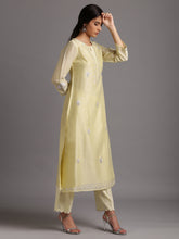Yellow silk chanderi kurta with embroidery