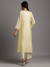 Yellow silk chanderi kurta with embroidery