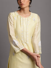 Yellow silk chanderi kurta with embroidery