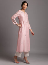 Pink silk chanderi kurta with embroidery